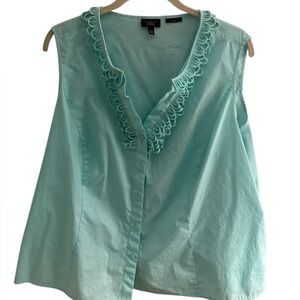 Talbots Sea Foam Aqua Cotton Women’s Button Down Sleeveless Shirt Size 20 Petite